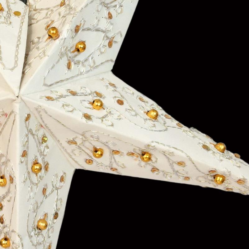 Baby Leela Zari Batik White - Foldable glowing star, paper poinsettia with 5 points, 40 cm